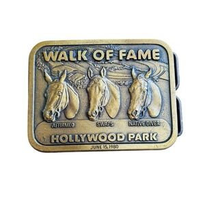 80s Hollywood Park Racing Track Walk Of Fame Horse Buckle Western Cowboy Brass